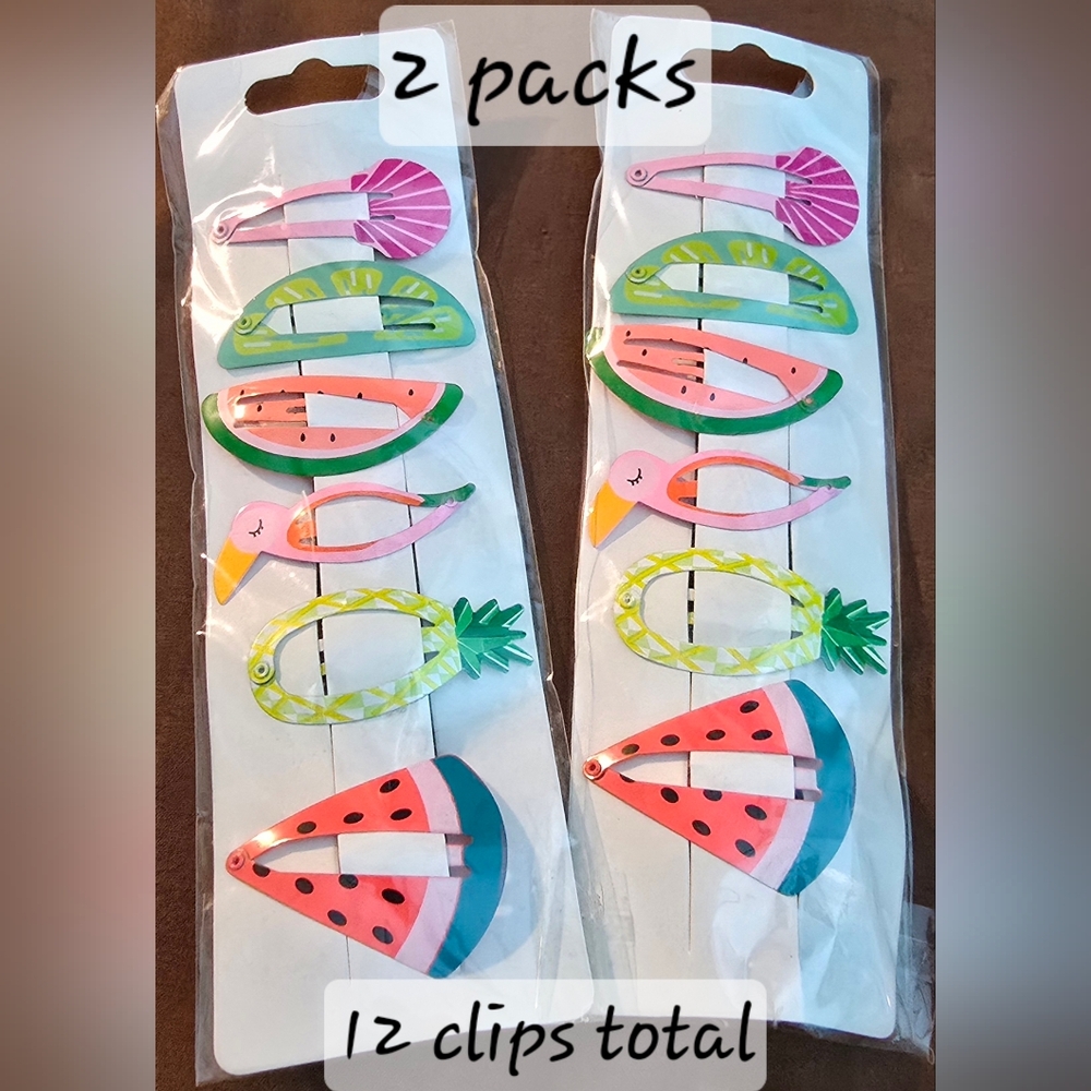12 Pack Snap Hair Clips Tropical/ Summer